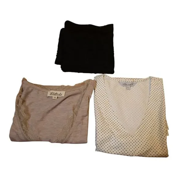 3PK Neutral Sleeveless Shell Tops Sz L Black Ivory Beige Workwear Basics EUC - Picture 3 of 16